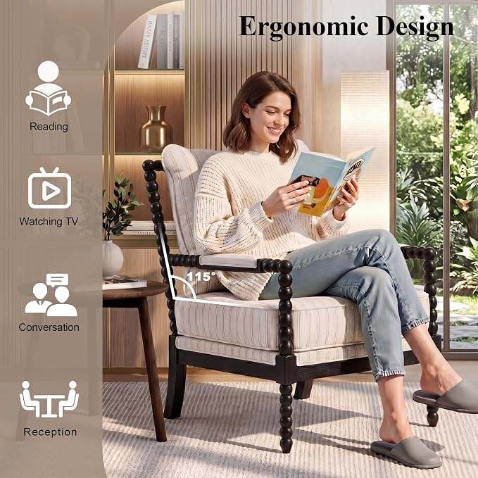 DUHOME Linen Fabric Spindle Accent Chair Set of 2, Bobbin Chair - Image 4