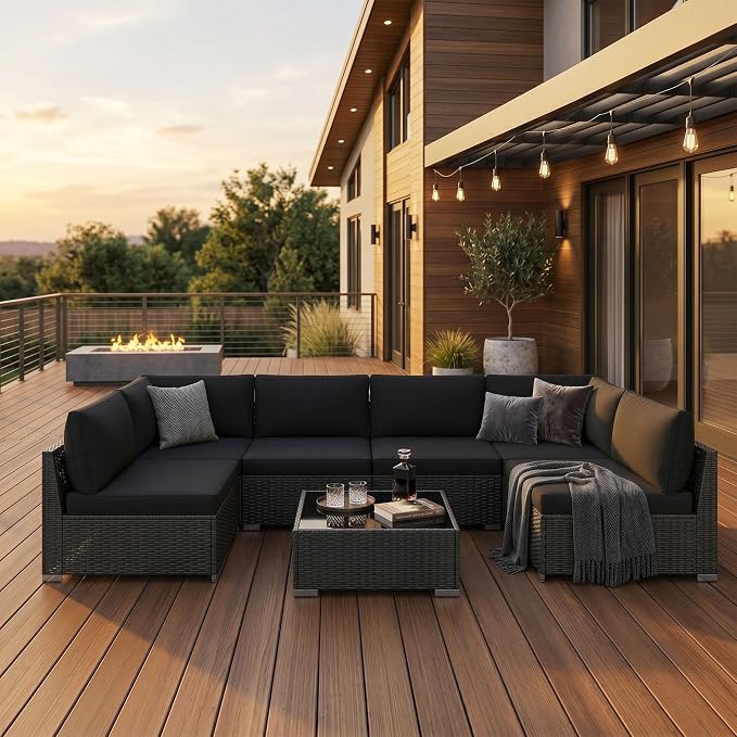 KIGOTY 7-Piece Patio Furniture Set, All-Weather PE Rattan Outdoor Sectional Sofa - Image 9