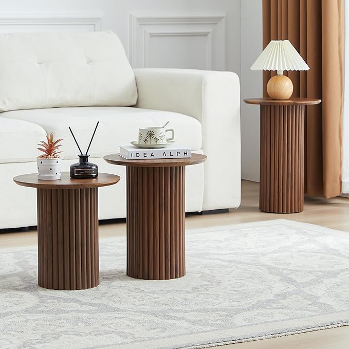 Bifins Round Nesting Coffee Table Set of 3, Mid Century Modern Fluted Coffee - Image 5