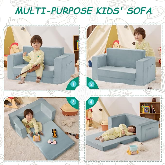 Kids Couch, 2-in-1 Toddler Chair Comfy 1-3 Years, Convertible Kids Chair - Image 9