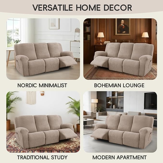 5-Piece Recliner Sofa Covers, Stretch Geometric Strokes Jacquard Recliner Sofa - Image 7