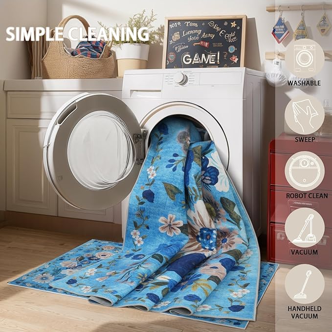 Floral Machine Washable Rug, 3x5 Rug Non Slip Soft Bedroom Rugs - Image 5