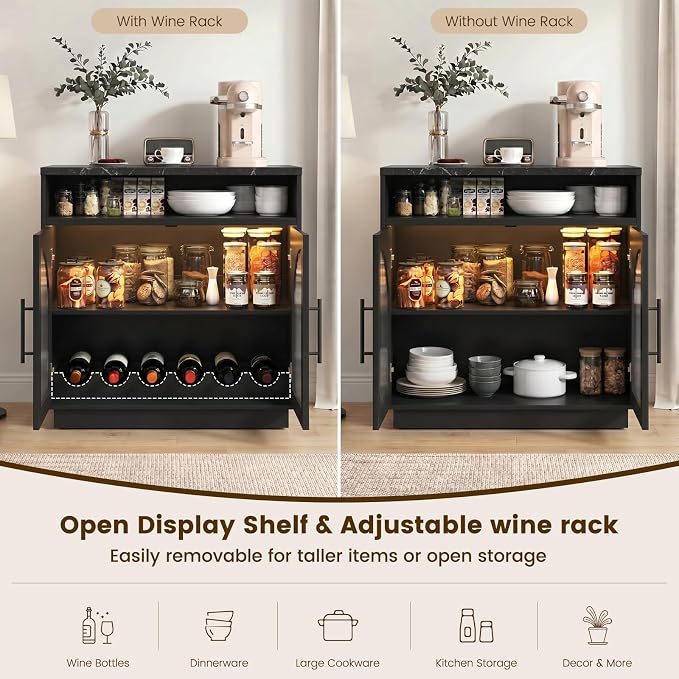 Sideboard Buffet Cabinet with Storage, 31.5" Coffee Bar Cabinet with LED Lights - Image 4