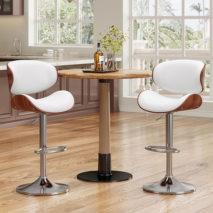 YaFiti Bar Stools Set of 3, Bentwood Adjustable Height Swivel Bar Stools - Image 6