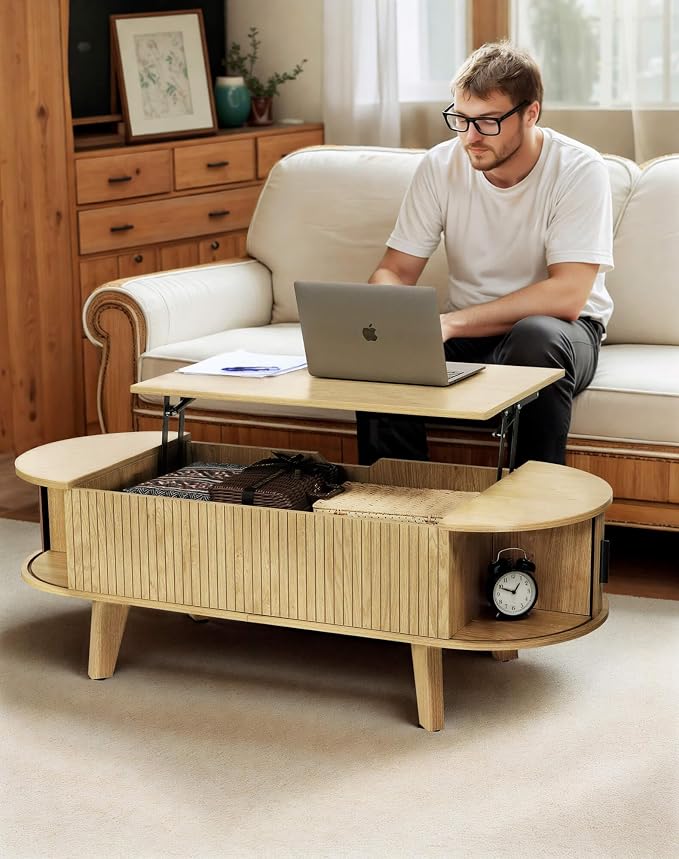 Oval Coffee Table with Storage, 47.2" Lift Top Coffee Table - Image 8