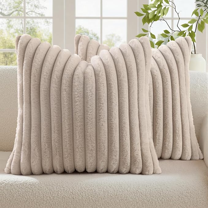 decorUhome Cozy Faux Fur Throw Pillow Covers 22x22 Set of 2 Decorative Soft by decorUhome