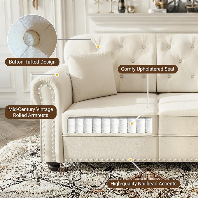 KEIKI 83" Velvet Chesterfield Sofa - Image 4