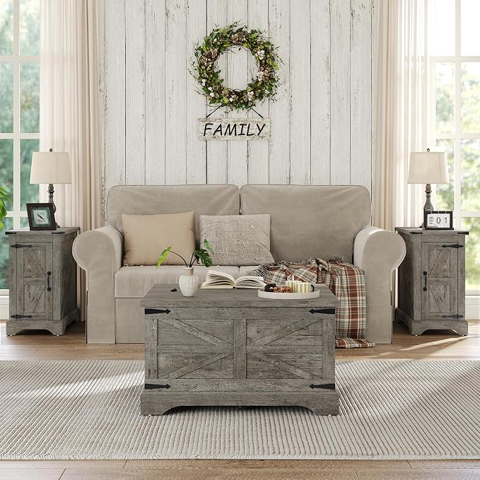 Furnideco Farmhouse Lift Top Coffee Table, Square Wood Center Table - Image 5