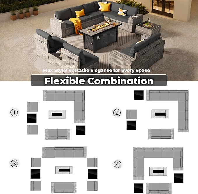 ovios 13 Pieces Patio Furniture Set, Outdoor Wicker Sectional Sofa - Image 2