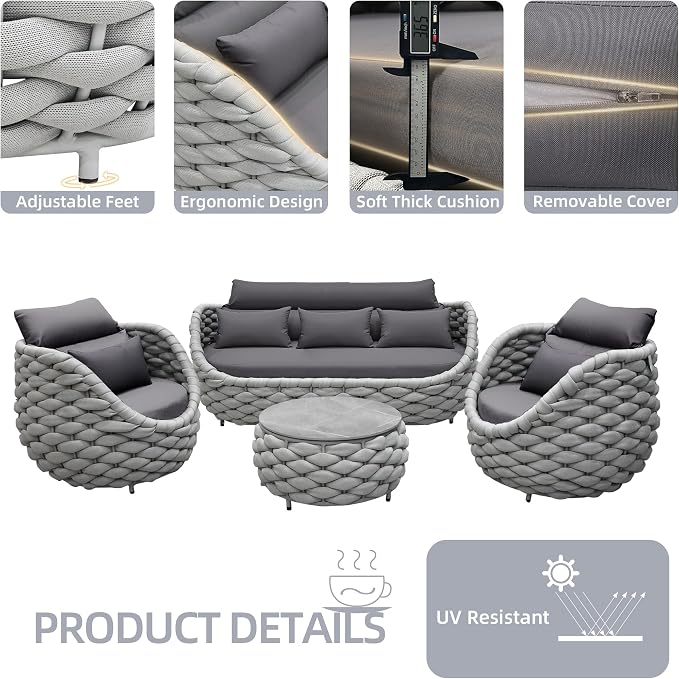 TWT 6-Piece Aluminum Patio Furniture Set, Modern Outdoor Conversation Set - Image 5