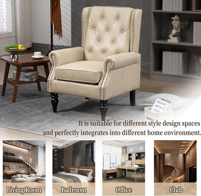Mid-Century Wingback Chair, PU Leather Accent Chair - Image 7