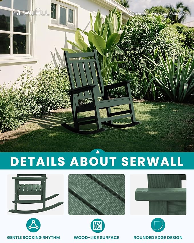 SERWALL Oversized Outdoor Rocking Chair Set of 4, HDPE Rocker - Image 4