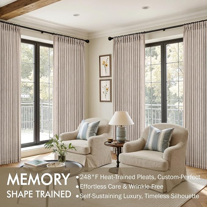 MIULEE Pinch Pleated Thick Linen Curtains 102 Inches Long 2 Panels - Image 2