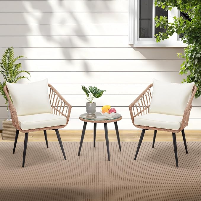 ECOTOUGE 3 Piece Wicker Patio Bistro Set, Outdoor Rattan Dining Set - Image 7
