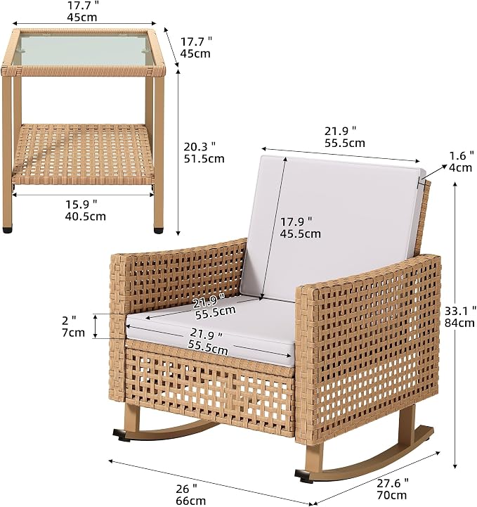 YITAHOME 3 Pieces Patio Wicker Rocking Chair Set, Outdoor Patio Furniture Set - Image 3