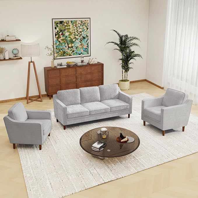 Kingfun Living Room Furniture Sets, 3 Seater Couch and 2 Armchair, Mid Century by KINGFUN-Anexcitingoption