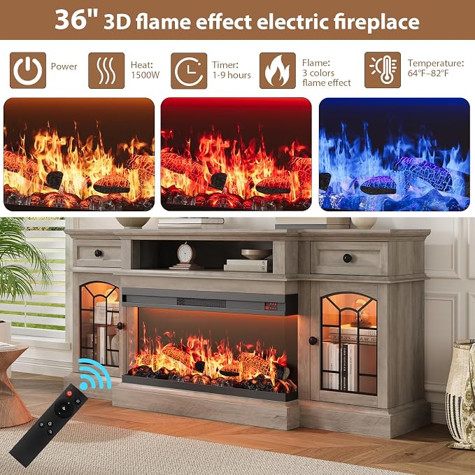 QUW 70" Farmhouse Fireplace TV Stand - Image 8