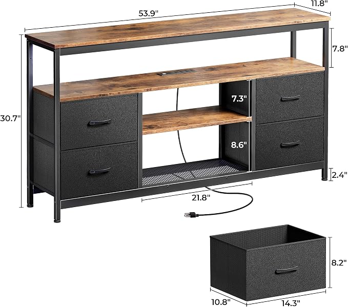 Huuger TV Stand Dresser with Power Outlets and LED Lights, 4 Drawers - Image 7