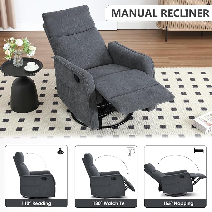 Trustyue Swivel Rocker Recliner Chair, 360° Swivel Recliner - Image 7