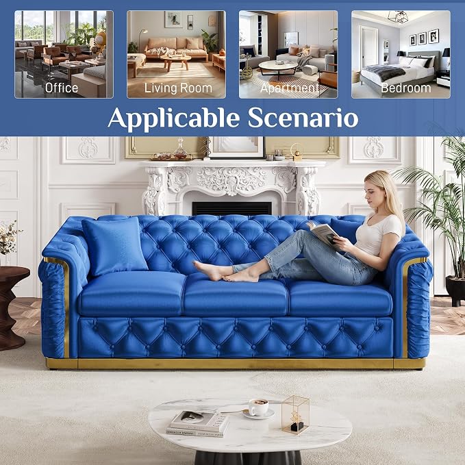 Luxury Chesterfield Sofa Set of 2, Velvet Tufted Couch Victorian Black and Gold - Image 7
