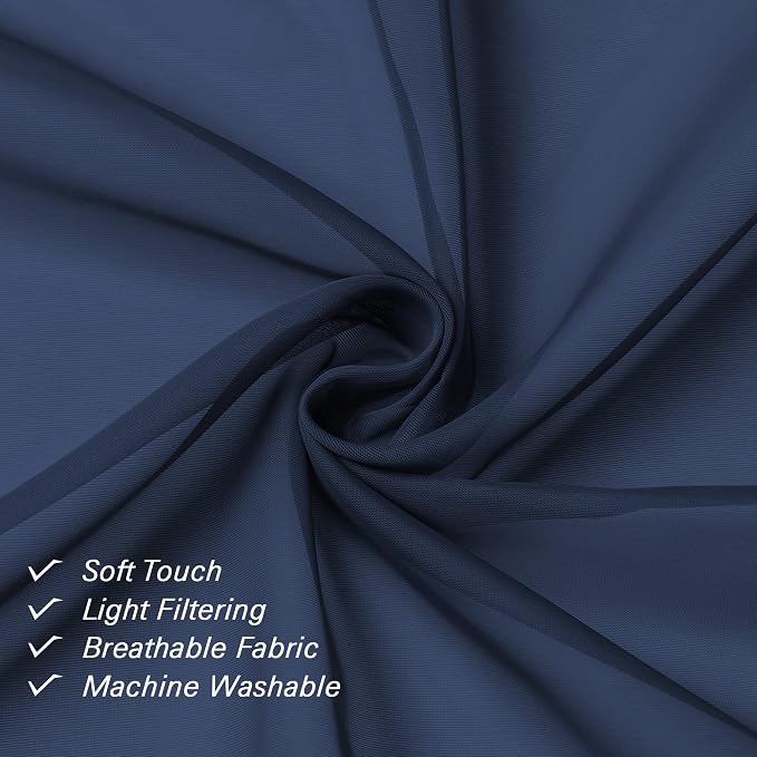 Lecloud Navy Blue Sheer Curtains 84 Inches Long 2 Panels Set, Solid Voile Light - Image 6