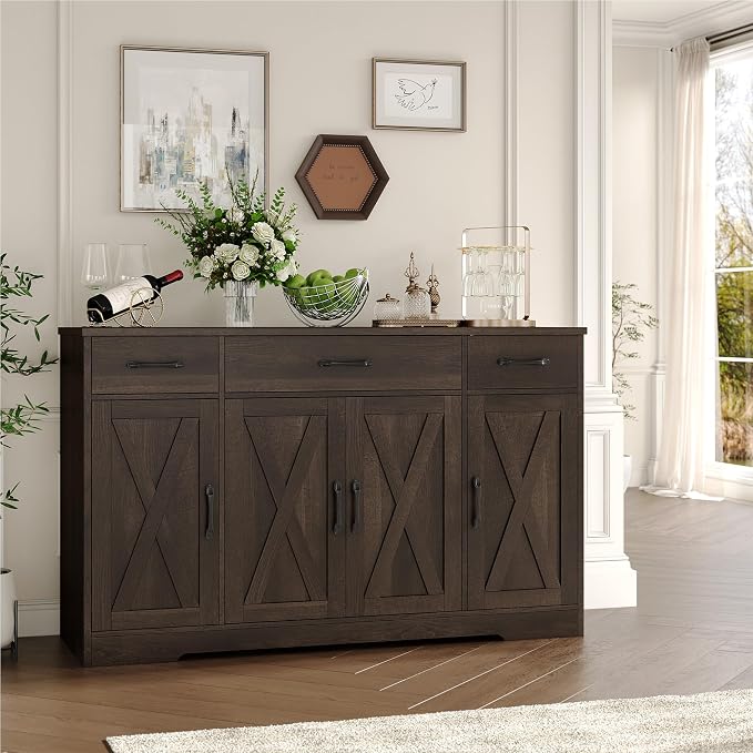 HOSTACK Buffet Cabinet with Drawers, Modern Farmhouse Coffee Bar Station Wood - Image 2