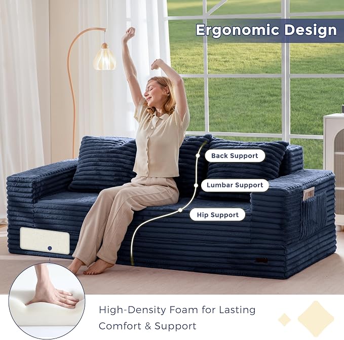 MAXYOYO Loveseat Sofa Bed, Striped Faux Fur Foldable Floor Sofa Couch in A Box - Image 5