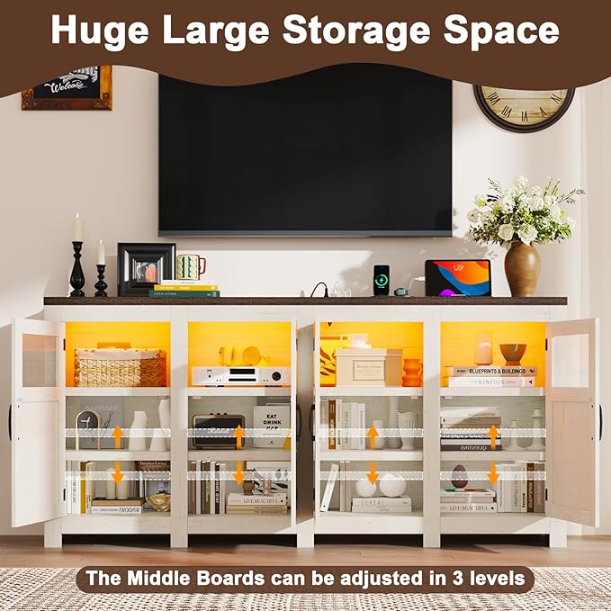 74" Large LED Farmhouse TV Stand - Image 6