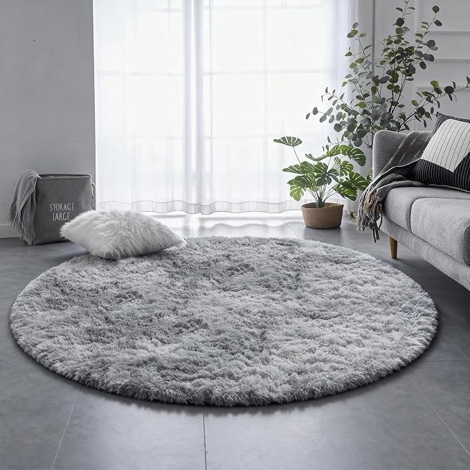 Amdrebio Tie-Dyed Light Grey Round Rugs - Image 8