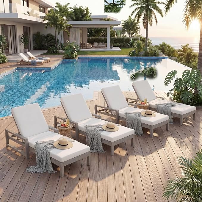 Outdoor Chaise Lounge Chair Set of 4, Patio Chaise Lounge Recliner by OwnMidcenzarQuality
