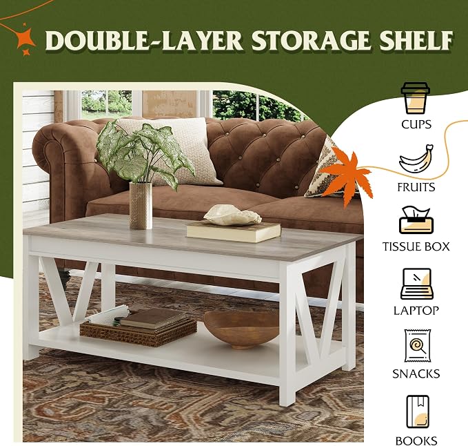 WLIVE Farmhouse Coffee Table, Modern Center Table - Image 6