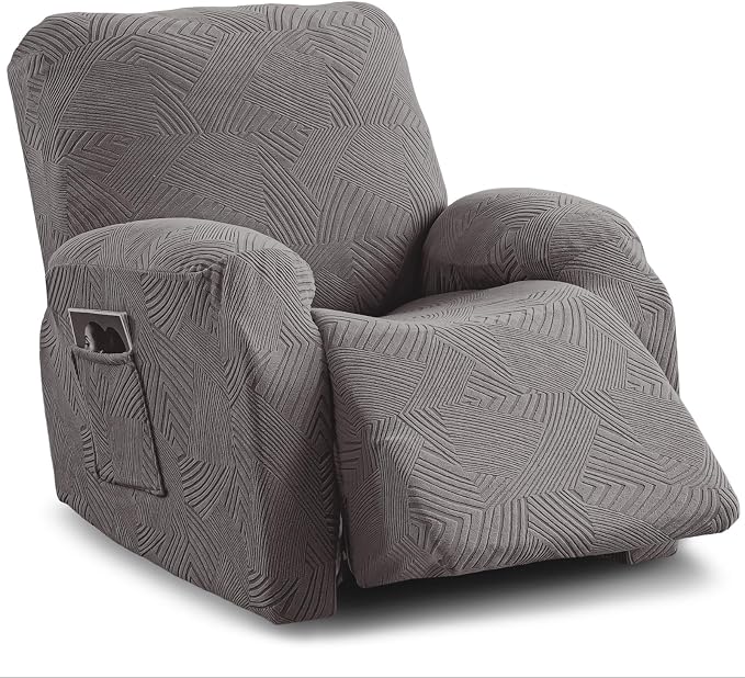 Oversized Recliner Chair Covers, 4-Piece Stretch Geometric Strokes Jacquard by Unknown