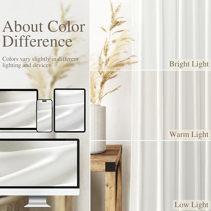 Ivory Kitchen Cafe Curtains 45 Inch Length 2 Panel Set Back Tab Rod Pocket Semi - Image 4