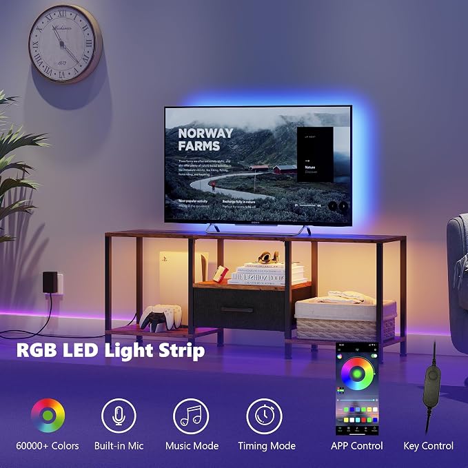 JARHETUN TV Stand with LED Lights, Entertainment Center with Open Shelves and - Image 4