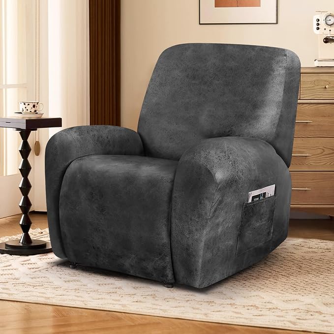 ANARACHON Leather Look Recliner Chair Covers, 4-Pieces Stretch Recliner Cover - Image 2