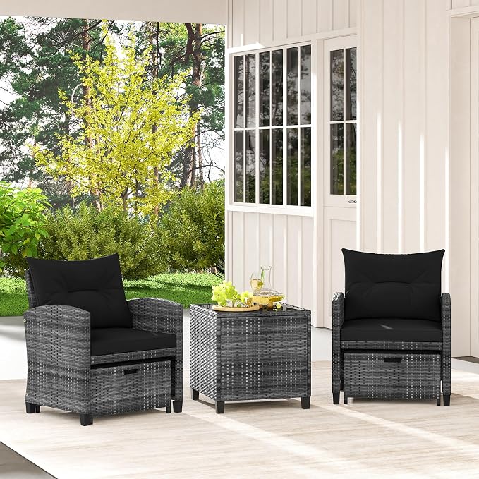 Tangkula 5 Pieces Patio Conversation Set, PE Wicker Rattan Outdoor Furniture Set - Image 3