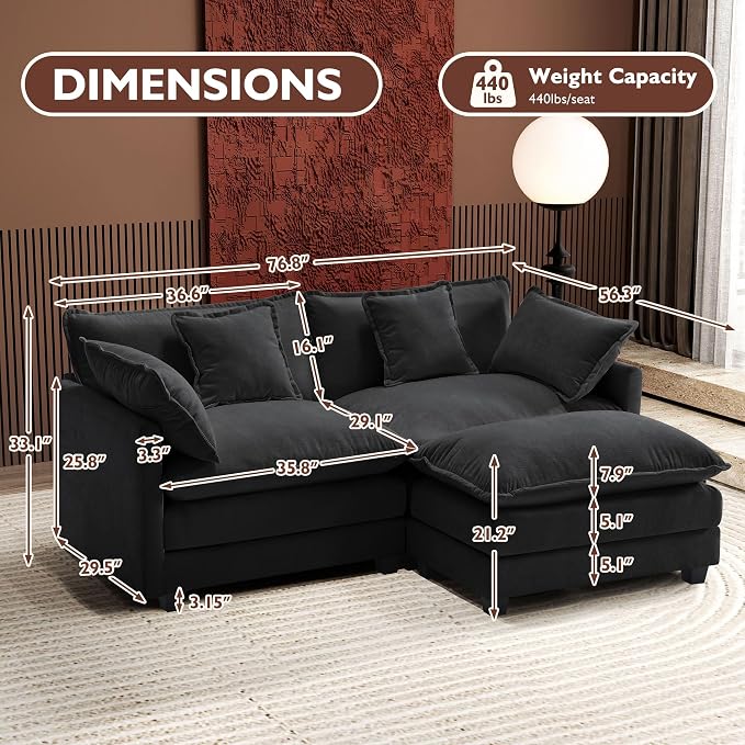 Ihanherry 77" L Shaped Modern Sofa Modular Sectional Cloud Couch - Image 2