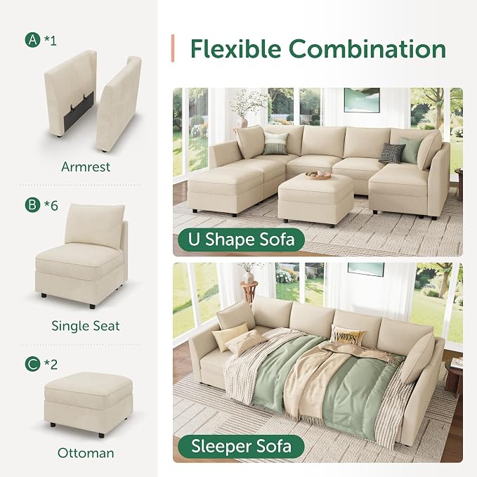 HONBAY Modular Sofa Sectional Sleeper Couch - Image 4