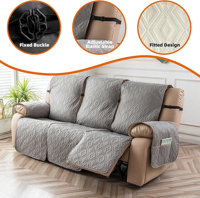Genina Waterproof Couch Cover for Reclining Couch 3 Seater Non-Slip, Washable - Image 7