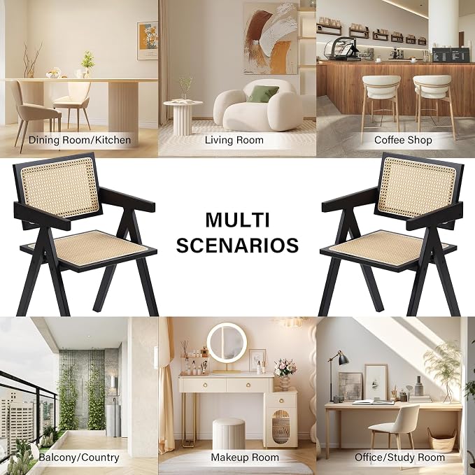 Furlide Rattan Dining Chairs Set of 2, Modern Mid Century Dining Chairs - Image 9