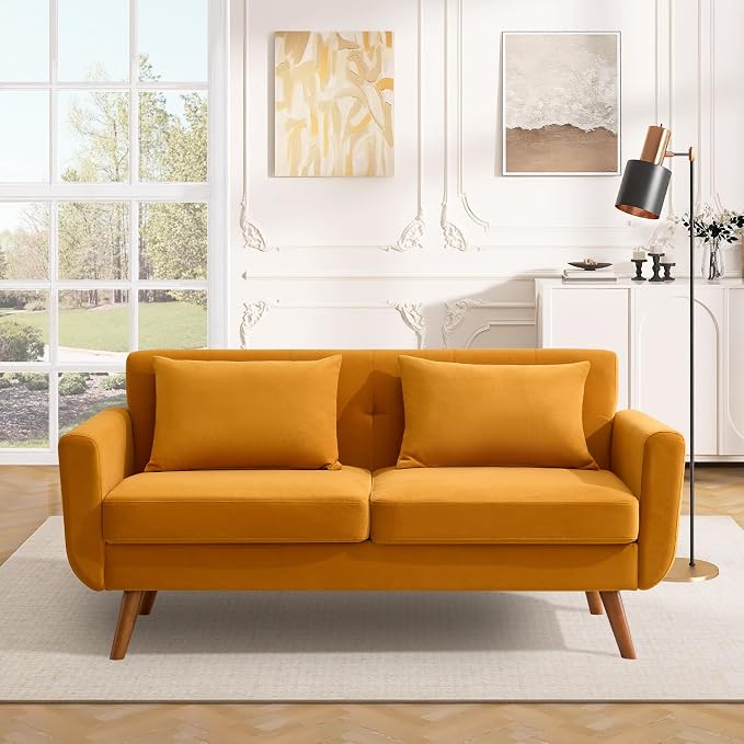 Tbfit 65" W Loveseat Sofa, Velvet Mid Century Modern Love Seat Couches - Image 3