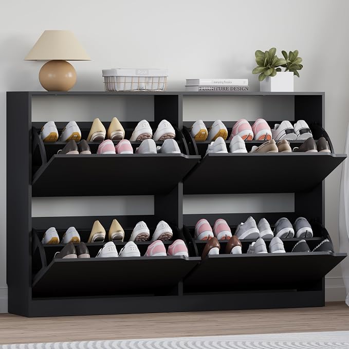 BORNOON Shoe Cabinet with 4 Flip Drawers, Narrow Hidden Shoe Storage Cabinet by BORNOON