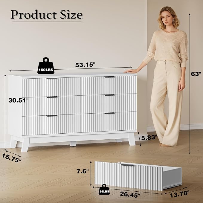 BORNOON 53" Long Dresser for Bedroom, 6-Drawer Dresser - Image 2