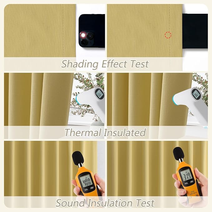 Guken Yellow 100% Blackout Linen Curtains 72 Inch Length 2 Panels Set - Image 5