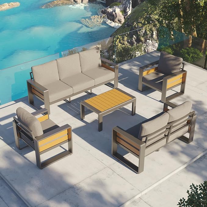 Aoxun Aluminum Patio Furniture Set, 7 Seats Luxury Metal Patio Conversation Sets - Image 9