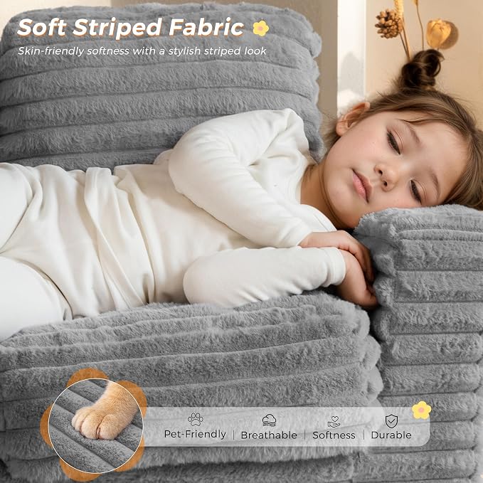 MAXYOYO Extra Wide Kids Bean Bag Chair, Comfy Faux Fur Bean Bag Sofa - Image 4