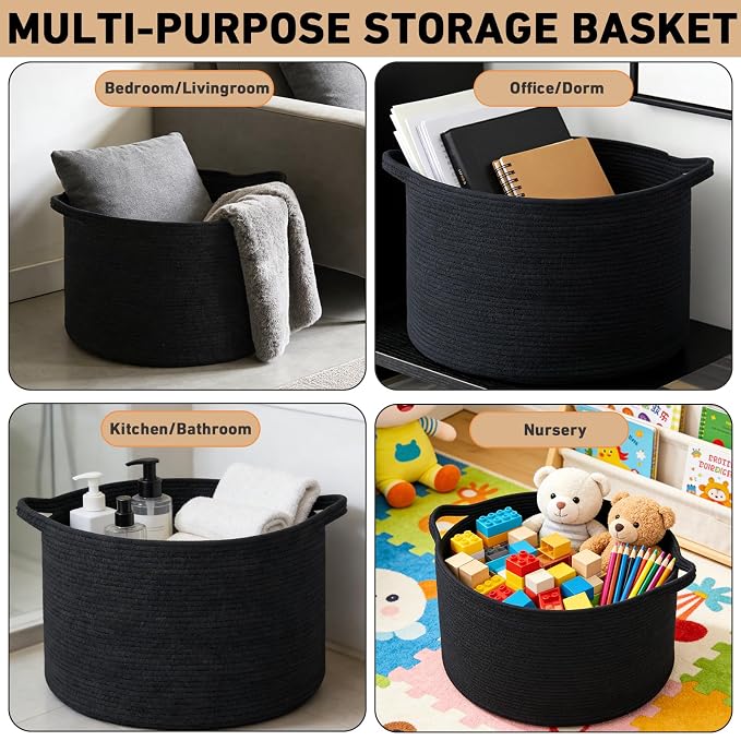 115L Extra Large Blanket Basket, Woven Rope Laundry Basket Hamper - Image 5