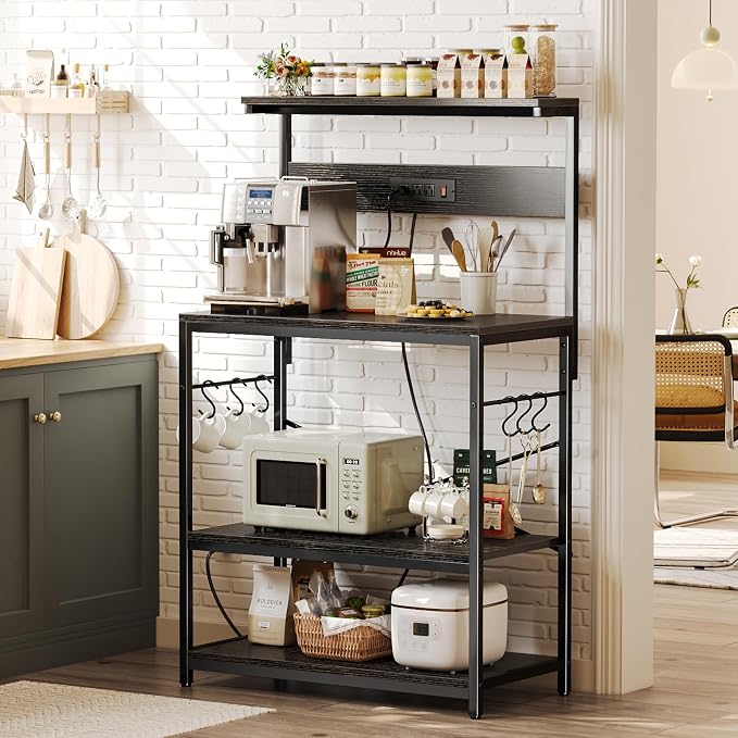 SUPERJARE Bakers Rack with Power Outlets, Microwave Stand, 31.5 X 16.5 Inch - Image 2