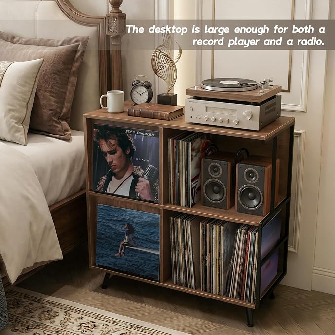 Faesun 3 Tier Flip Top Record Player Stand, Vinyl Record Storage Holds up to - Image 5