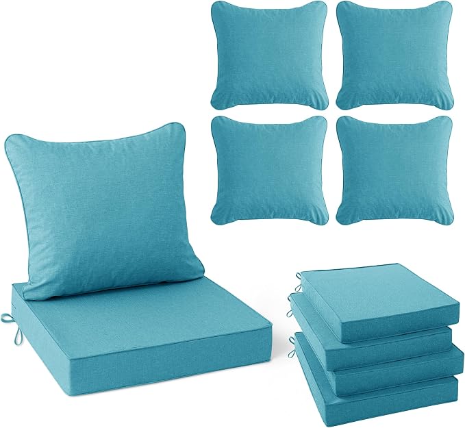 Summsun Faux Linen Outdoor Chair Cushions, Water Resistant Backrest and Deep by SUMMSUN